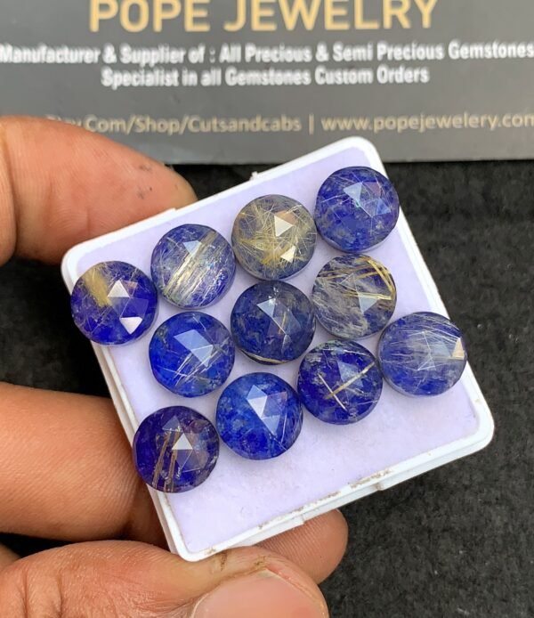 Natural Lapis & Golden Rutile Doublet Gemstone Rose Cut Round Shape Cabochon High Quality Loose Gemstones For Jewelry Making 10 MM Size 11 Pcs V3656 - Image 2