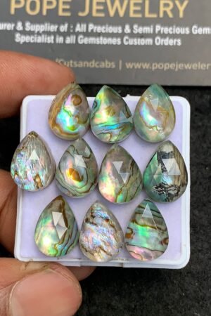 Natural Abalone Shell Gemstone Rose Cut Pear Shape Cabochon High Quality Loose Gemstones For Jewelry Making 14x10 MM Size 10 Pcs V3657
