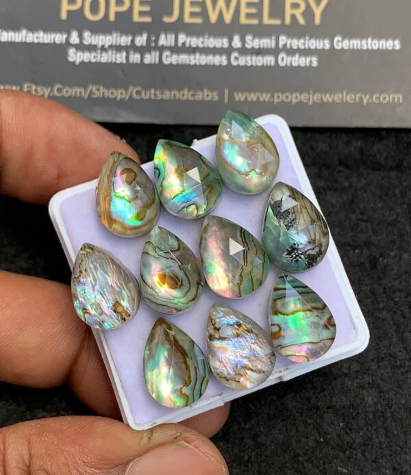 Natural Abalone Shell Gemstone Rose Cut Pear Shape Cabochon High Quality Loose Gemstones For Jewelry Making 14x10 MM Size 10 Pcs V3657 - Image 2