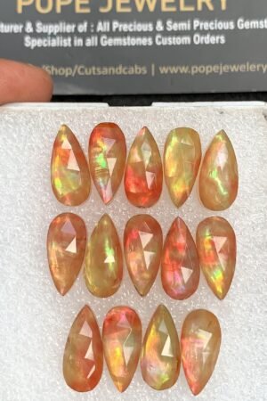 Natural Ammolite Doublet Gemstone Rose Cut Pear Shape Cabochon High Quality Loose Gemstones For Jewelry Making 15-16 MM Size 14 Pcs V3659