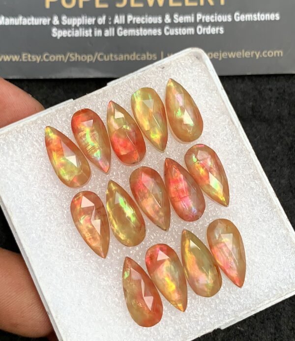Natural Ammolite Doublet Gemstone Rose Cut Pear Shape Cabochon High Quality Loose Gemstones For Jewelry Making 15-16 MM Size 14 Pcs V3659 - Image 2