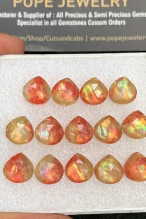 Natural Ammolite Doublet Gemstone Rose Cut Heart Shape Cabochon High Quality Loose Gemstones For Jewelry Making 10 MM Size 14 Pcs V3660