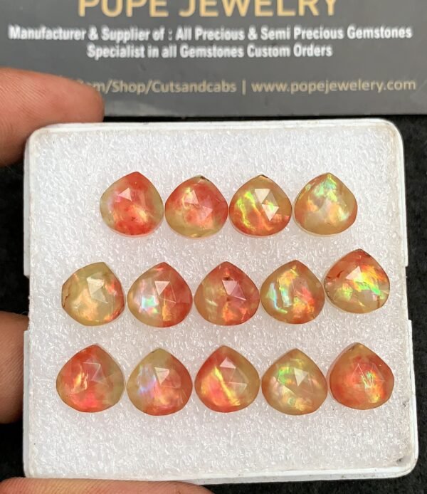 Natural Ammolite Doublet Gemstone Rose Cut Heart Shape Cabochon High Quality Loose Gemstones For Jewelry Making 10 MM Size 14 Pcs V3660