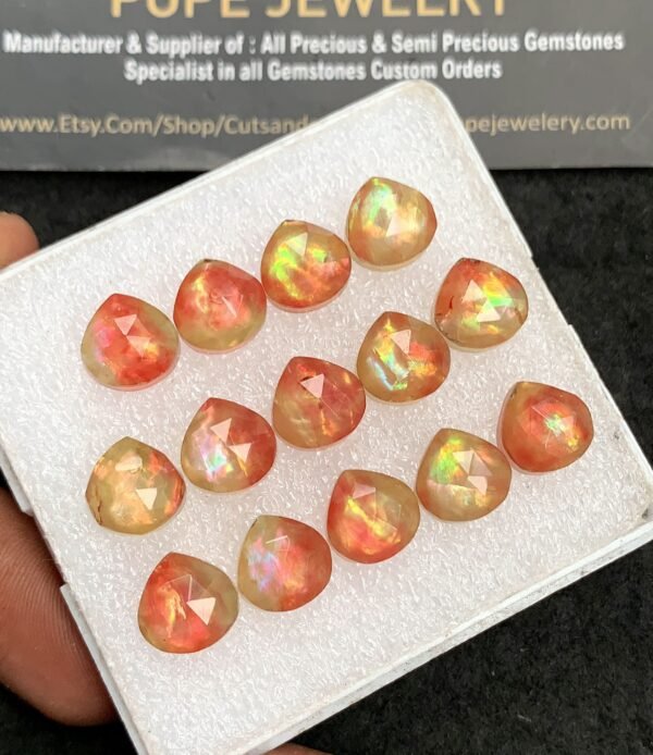 Natural Ammolite Doublet Gemstone Rose Cut Heart Shape Cabochon High Quality Loose Gemstones For Jewelry Making 10 MM Size 14 Pcs V3660 - Image 2