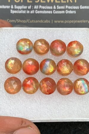 Natural Ammolite Doublet Gemstone Rose Cut Round Shape Cabochon High Quality Loose Gemstones For Jewelry Making 10 MM Size 14 Pcs V3661