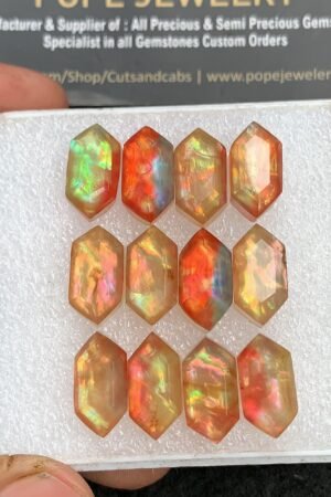Natural Ammolite Doublet Gemstone Step Cut Hexagon Shape Cabochon High Quality Loose Gemstones For Jewelry Making 16x8 MM Size 12 Pcs V3662
