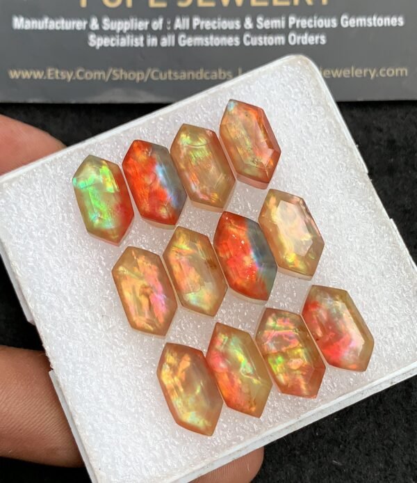 Natural Ammolite Doublet Gemstone Step Cut Hexagon Shape Cabochon High Quality Loose Gemstones For Jewelry Making 16x8 MM Size 12 Pcs V3662 - Image 2