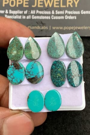 Natural Tibetan Turquoise Gemstone Smooth Mix Shape Cabochon High Quality Loose Gemstones For Jewelry Making 11-15 MM 5 Pair V3669