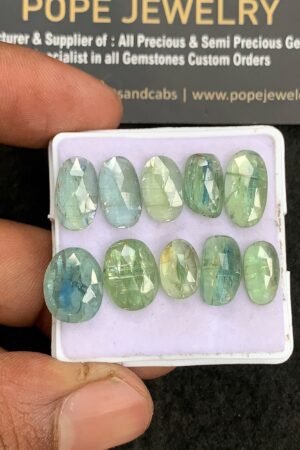 Natural Mint Kyanite Gemstone Rose Cut Fancy Shape Cabochon High Quality Loose Gemstones For Jewelry Making 10-13 MM Size 10 Pcs V3675