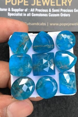 Natural Apatite Doublet Gemstone Rose Cut Mix Shape Cabochon High Quality Loose Gemstones For Jewelry Making 12-15 MM Size 9 Pcs V3676