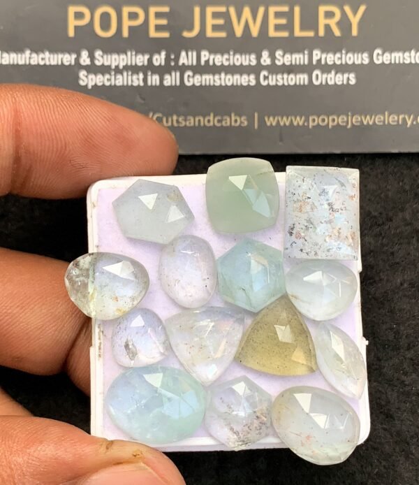 Natural Aquamarine Gemstone Rose Cut Mix Shape Cabochon High Quality Loose Gemstones For Jewelry Making 9-15 MM Size 14 Pc V3680