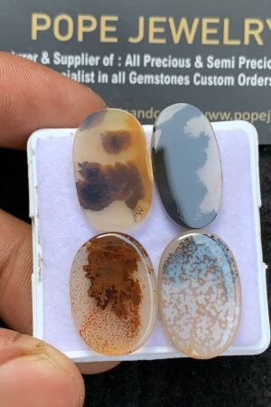 Natural Dendrite Quartz Gemstone Smooth Oval Shape Cabochon High Quality Loose Gemstones For Jewelry Making 21-22 MM Size 4 Pc V3683