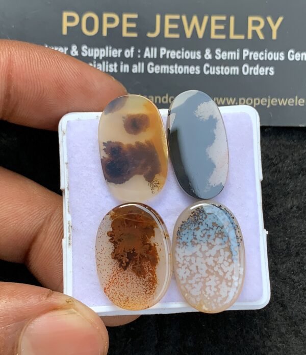 Natural Dendrite Quartz Gemstone Smooth Oval Shape Cabochon High Quality Loose Gemstones For Jewelry Making 21-22 MM Size 4 Pc V3683