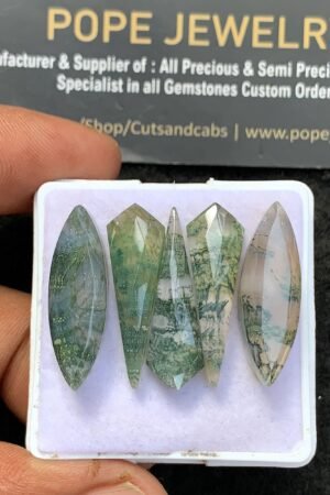Natural Moss Agate Doublet Gemstone Rose Cut Mix Shape Cabochon High Quality Loose Gemstones For Jewelry Making 26x8 MM Size 5 Pcs V3686