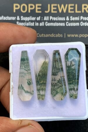 Natural Moss Agate Doublet Gemstone Step Cut Coffin Shape Cabochon High Quality Loose Gemstones For Jewelry Making 25-26 MM Size 4 Pcs V3688