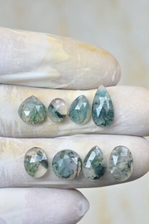 Natural Moss Agate Gemstone Rose Cut Mix Shape Cabochon High Quality Loose Gemstones For Jewelry Making 8-14 MM Size 8 Pcs V4194