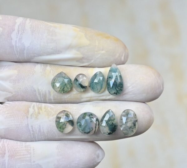 Natural Moss Agate Gemstone Rose Cut Mix Shape Cabochon High Quality Loose Gemstones For Jewelry Making 8-14 MM Size 8 Pcs V4194