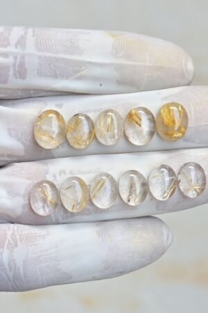 Natural Golden Rutile Gemstone Smooth Oval Shape Cabochon High Quality Loose Gemstones For Jewelry Making 10-11 MM Size 12 Pcs V4207