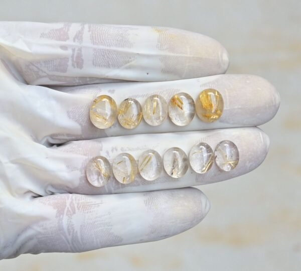 Natural Golden Rutile Gemstone Smooth Oval Shape Cabochon High Quality Loose Gemstones For Jewelry Making 10-11 MM Size 12 Pcs V4207