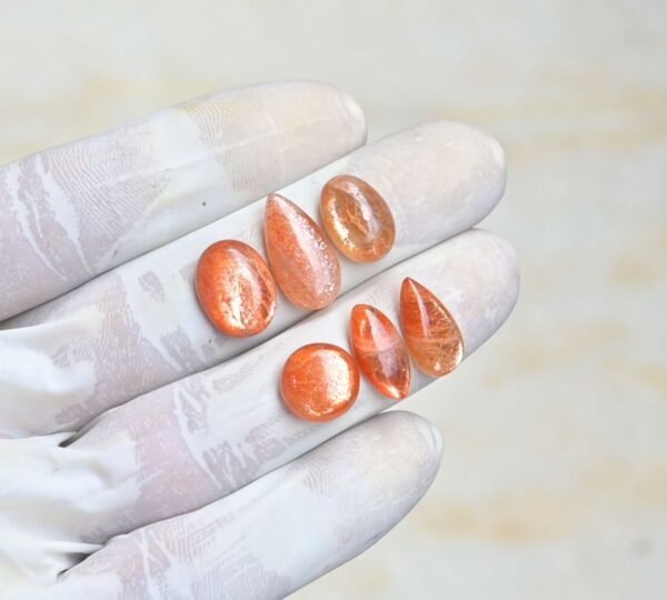 Natural Sunstone Gemstone Smooth Mix Shape Cabochon High Quality Loose Gemstones For Jewelry Making 11-18 MM Size 6 Pcs V4208 - Image 2