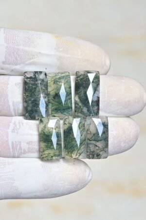 Natural Moss Agate Gemstone Rose Cut Rectangle Shape Cabochon High Quality Loose Gemstones For Jewelry Making 17-20 MM Size 6 Pcs V4210