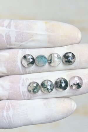 Natural Moss Agate Gemstone Rose Cut Round Shape Cabochon High Quality Loose Gemstones For Jewelry Making 8-9 MM Size 8 Pcs V4211