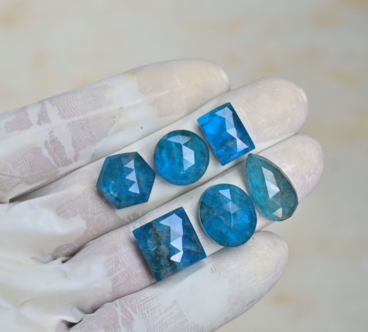 Natural Apatite Doublet Gemstone Rose Cut Mix Shape Cabochon High Quality Loose Gemstones For Jewelry Making 13-19 MM Size 6 Pcs V4214 - Image 2