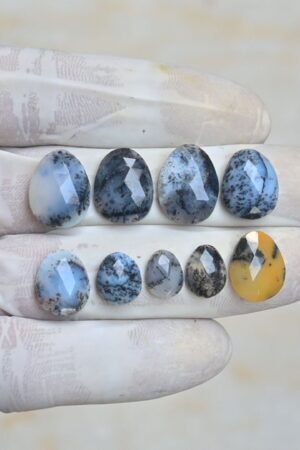 Natural Dendrite Agate Gemstone Rose Cut Fancy Shape Cabochon High Quality Loose Gemstones For Jewelry Making 10-16 MM Size 9 Pcs V4219