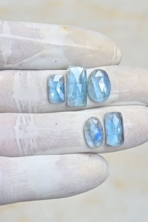 Natural Aqua Kyanite Gemstone Rose Cut Mix Shape Cabochon High Quality Loose Gemstones For Jewelry Making 12-16 MM Size 5 Pcs V4222