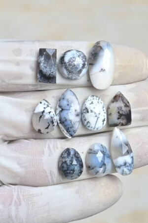 Natural Dendrite Opal Gemstone Rose Cut Mix Shape Cabochon High Quality Loose Gemstones For Jewelry Making 13-20 MM Size 10 Pcs V4225
