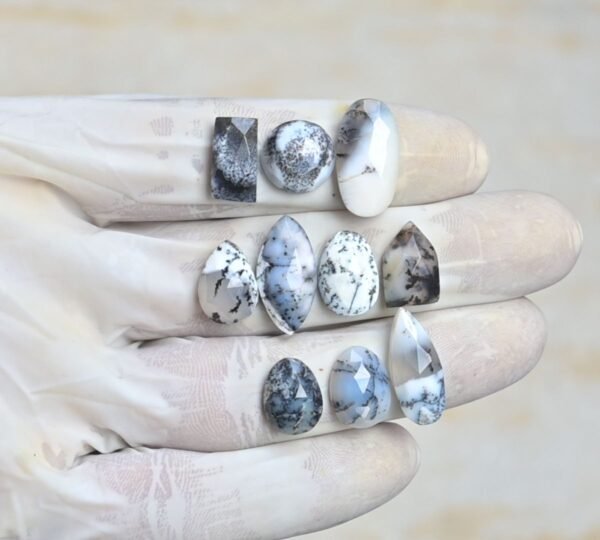 Natural Dendrite Opal Gemstone Rose Cut Mix Shape Cabochon High Quality Loose Gemstones For Jewelry Making 13-20 MM Size 10 Pcs V4225