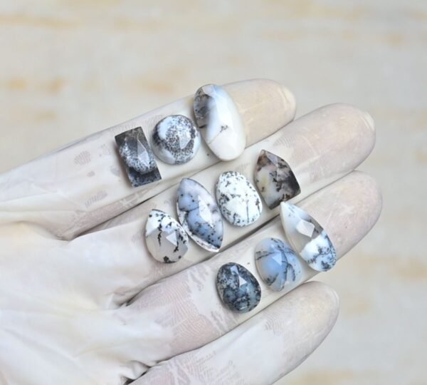 Natural Dendrite Opal Gemstone Rose Cut Mix Shape Cabochon High Quality Loose Gemstones For Jewelry Making 13-20 MM Size 10 Pcs V4225 - Image 2