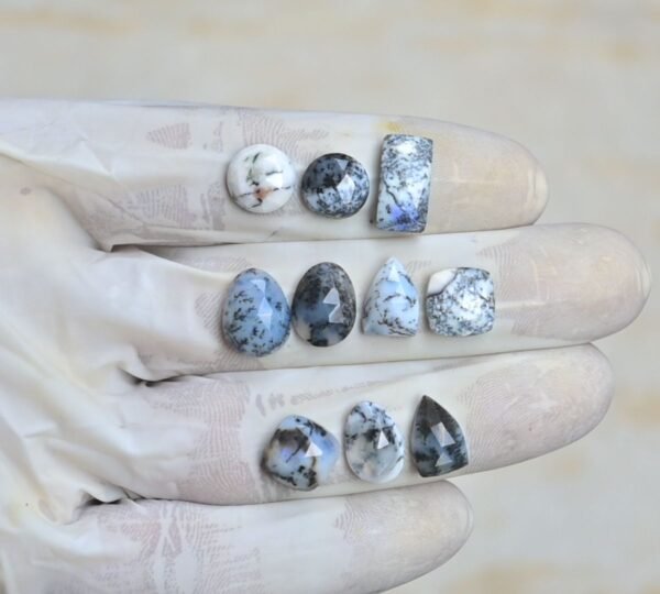 Natural Dendrite Opal Gemstone Rose Cut Mix Shape Cabochon High Quality Loose Gemstones For Jewelry Making 10-14 MM Size 10 Pcs V4226