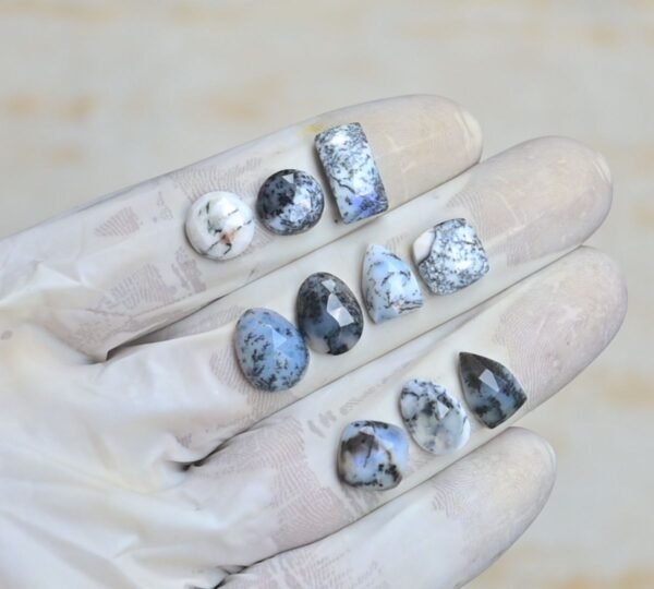 Natural Dendrite Opal Gemstone Rose Cut Mix Shape Cabochon High Quality Loose Gemstones For Jewelry Making 10-14 MM Size 10 Pcs V4226 - Image 2
