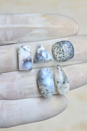 Natural Dendrite Opal Gemstone Rose Cut Mix Shape Cabochon High Quality Loose Gemstones For Jewelry Making 12-20 MM Size 5 Pcs V4227