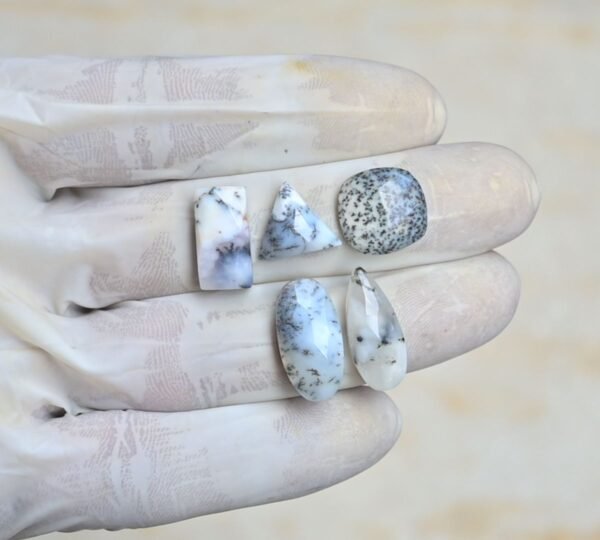 Natural Dendrite Opal Gemstone Rose Cut Mix Shape Cabochon High Quality Loose Gemstones For Jewelry Making 12-20 MM Size 5 Pcs V4227