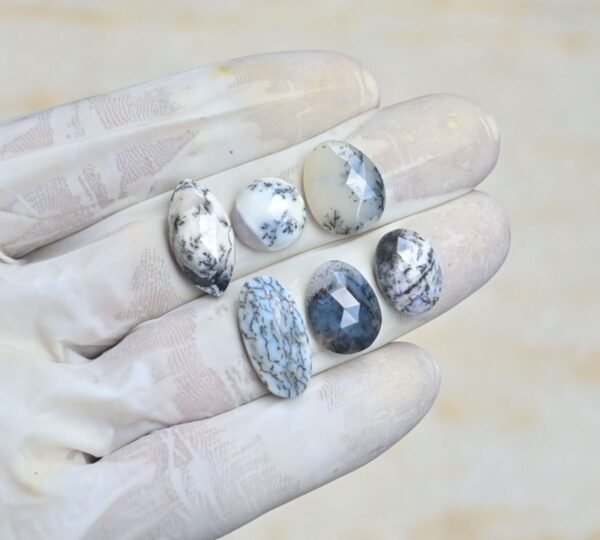 Natural Dendrite Opal Gemstone Rose Cut Mix Shape Cabochon High Quality Loose Gemstones For Jewelry Making 12-20 MM Size 6 Pcs V4228 - Image 2