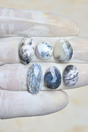 Natural Dendrite Opal Gemstone Rose Cut Mix Shape Cabochon High Quality Loose Gemstones For Jewelry Making 12-20 MM Size 6 Pcs V4228