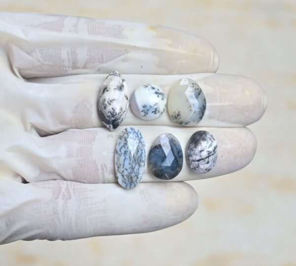 Natural Dendrite Opal Gemstone Rose Cut Mix Shape Cabochon High Quality Loose Gemstones For Jewelry Making 12-20 MM Size 6 Pcs V4228