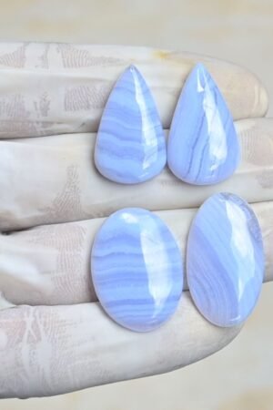Natural Blue Lace Agate Gemstone Smooth Mix Shape Cabochon High Quality Loose Gemstones For Jewelry Making 25-28 MM Size 4Pcs V4229