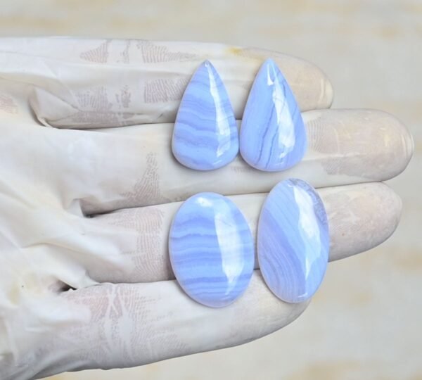 Natural Blue Lace Agate Gemstone Smooth Mix Shape Cabochon High Quality Loose Gemstones For Jewelry Making 25-28 MM Size 4Pcs V4229
