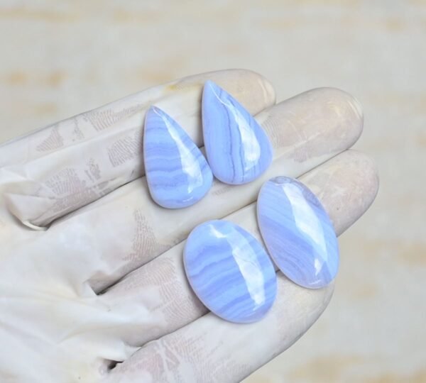Natural Blue Lace Agate Gemstone Smooth Mix Shape Cabochon High Quality Loose Gemstones For Jewelry Making 25-28 MM Size 4Pcs V4229 - Image 2