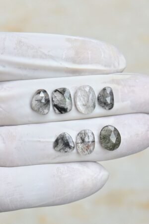 Natural Black Rutile Gemstone Rose Cut Mix Shape Cabochon High Quality Loose Gemstones For Jewelry Making 8-11 MM Size 7 Pcs V4244