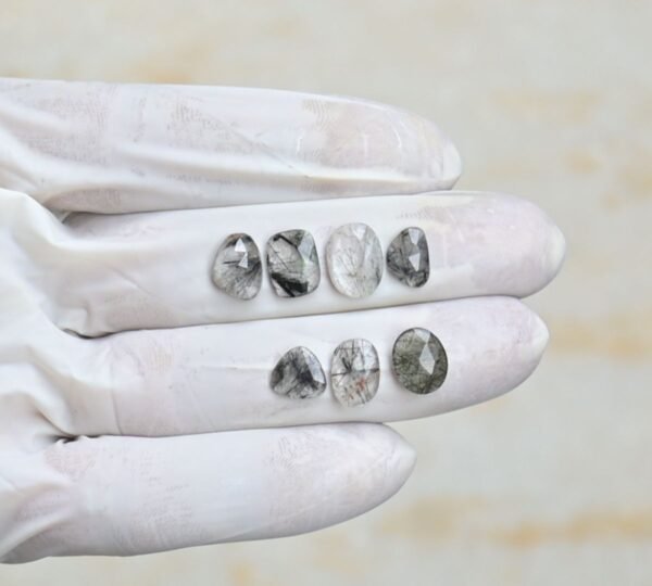 Natural Black Rutile Gemstone Rose Cut Mix Shape Cabochon High Quality Loose Gemstones For Jewelry Making 8-11 MM Size 7 Pcs V4244