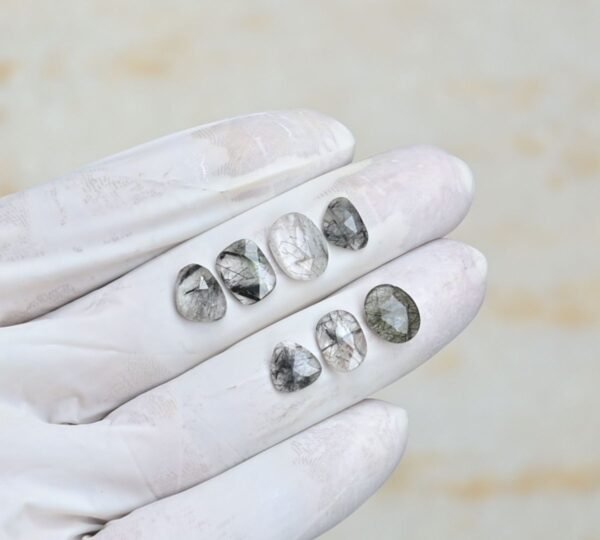 Natural Black Rutile Gemstone Rose Cut Mix Shape Cabochon High Quality Loose Gemstones For Jewelry Making 8-11 MM Size 7 Pcs V4244 - Image 2