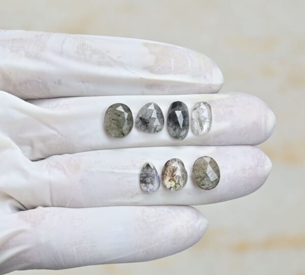 Natural Black Rutile Gemstone Rose Cut Fancy Shape Cabochon High Quality Loose Gemstones For Jewelry Making 9-12 MM Size 7 Pcs V4245