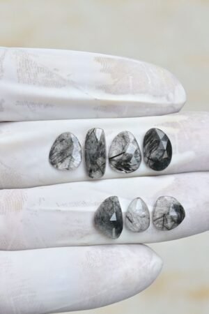 Natural Black Rutile Gemstone Rose Cut Fancy Shape Cabochon High Quality Loose Gemstones For Jewelry Making 9-13 MM Size 7 Pcs V4246