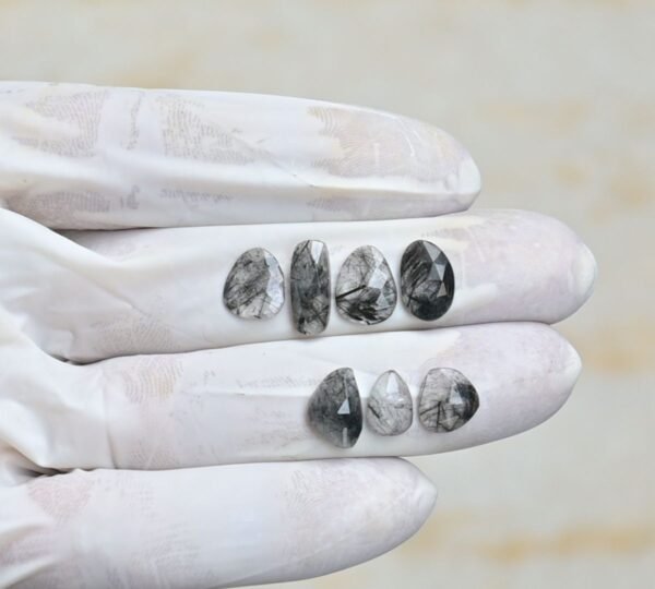 Natural Black Rutile Gemstone Rose Cut Fancy Shape Cabochon High Quality Loose Gemstones For Jewelry Making 9-13 MM Size 7 Pcs V4246