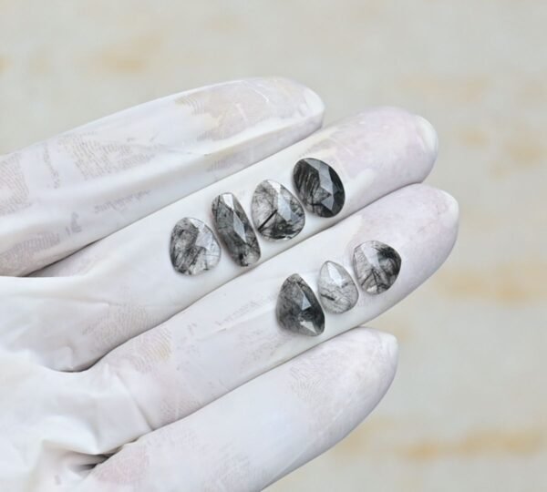 Natural Black Rutile Gemstone Rose Cut Fancy Shape Cabochon High Quality Loose Gemstones For Jewelry Making 9-13 MM Size 7 Pcs V4246 - Image 2