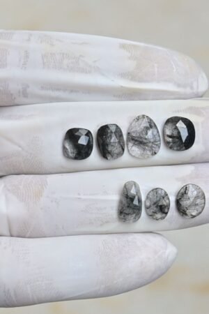 Natural Black Rutile Gemstone Rose Cut Mix Shape Cabochon High Quality Loose Gemstones For Jewelry Making 8-11 MM Size 7 Pcs V4248